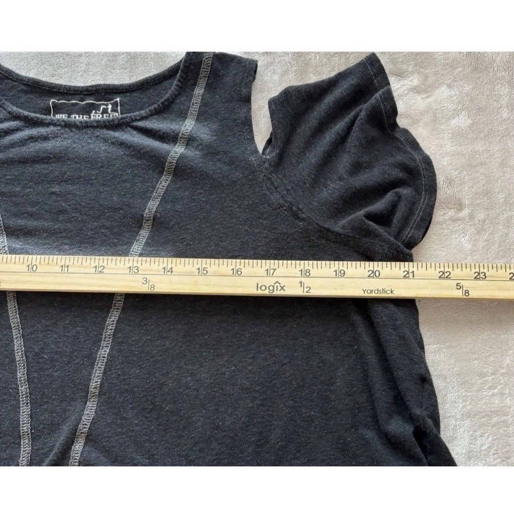 We The Free People Cold Shoulder Top Black Linen Blend Contrast Stitch XS - Picture 8 of 11
